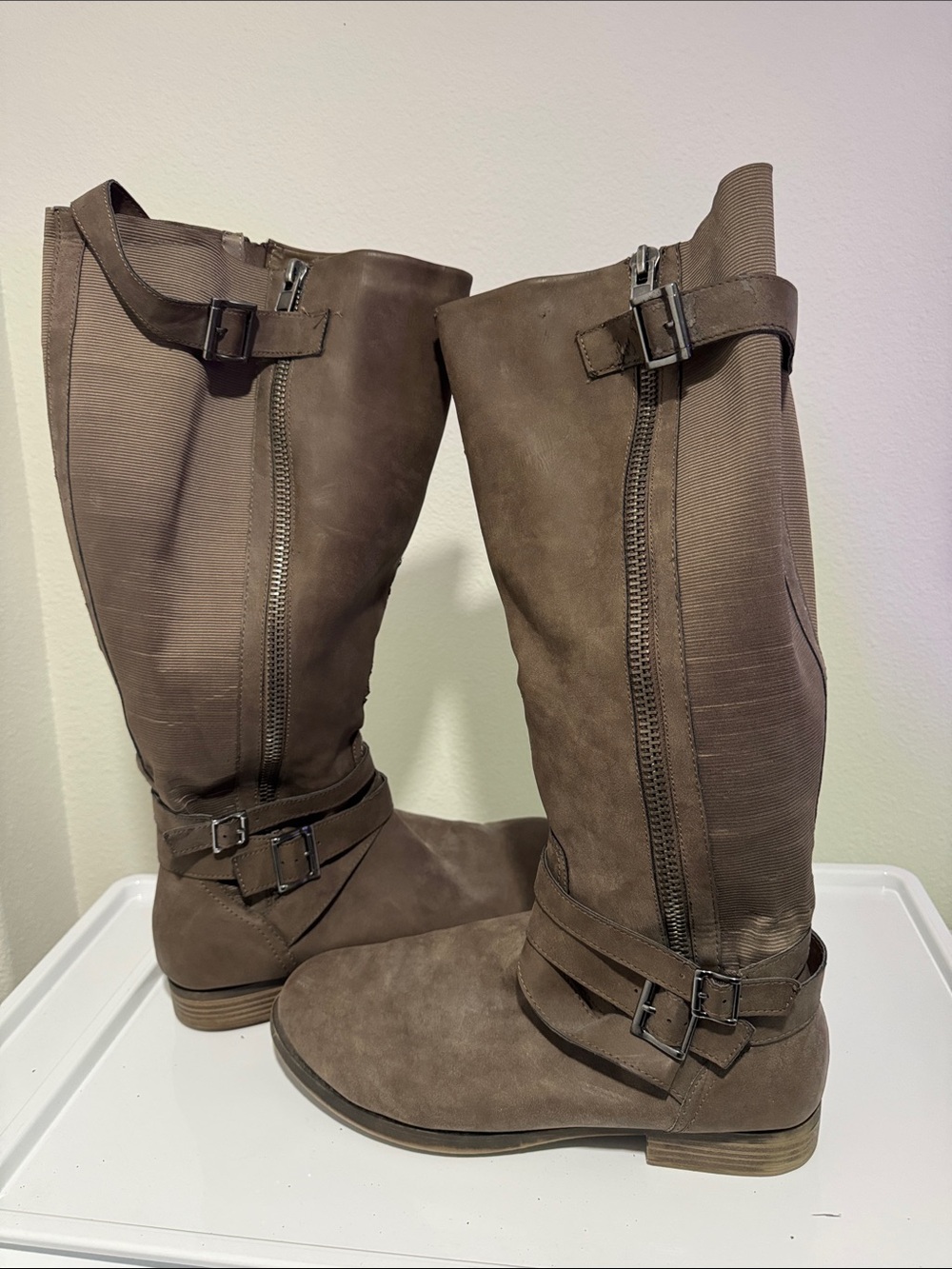 torrid Over-the-Knee Buckled Riding Boots in Taupe